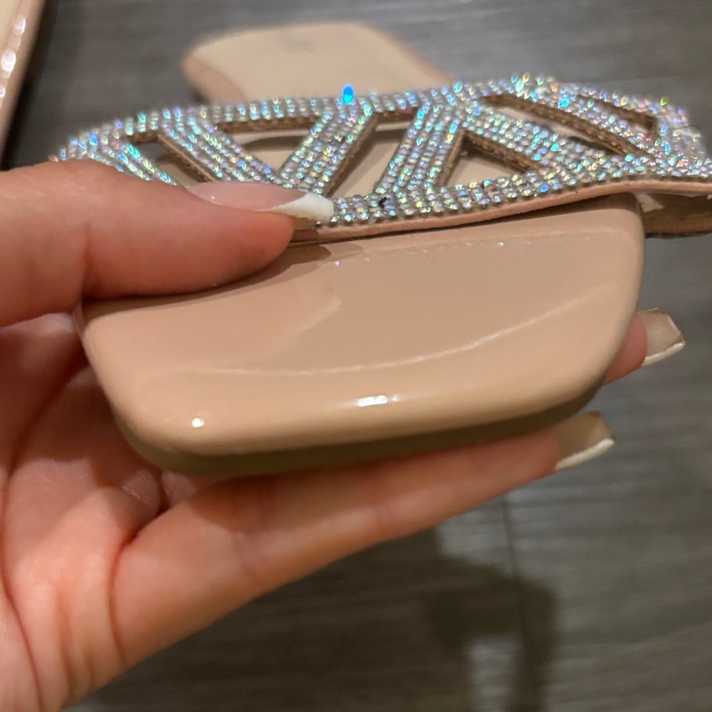 BAMBOO Beige Rhinestone Slide Sandals - Picture 3 of 5